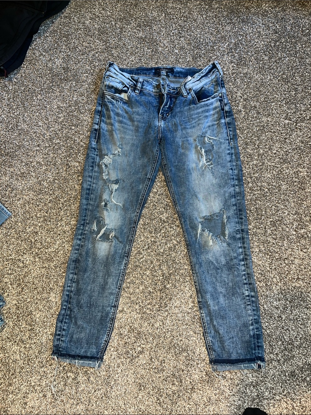 Silver Jeans Distressed Light Blue Boyfriend Jeans